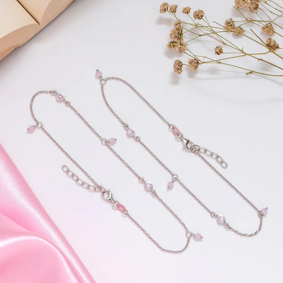 Pearl & Stone CZ 925 Sterling Silver Anklet