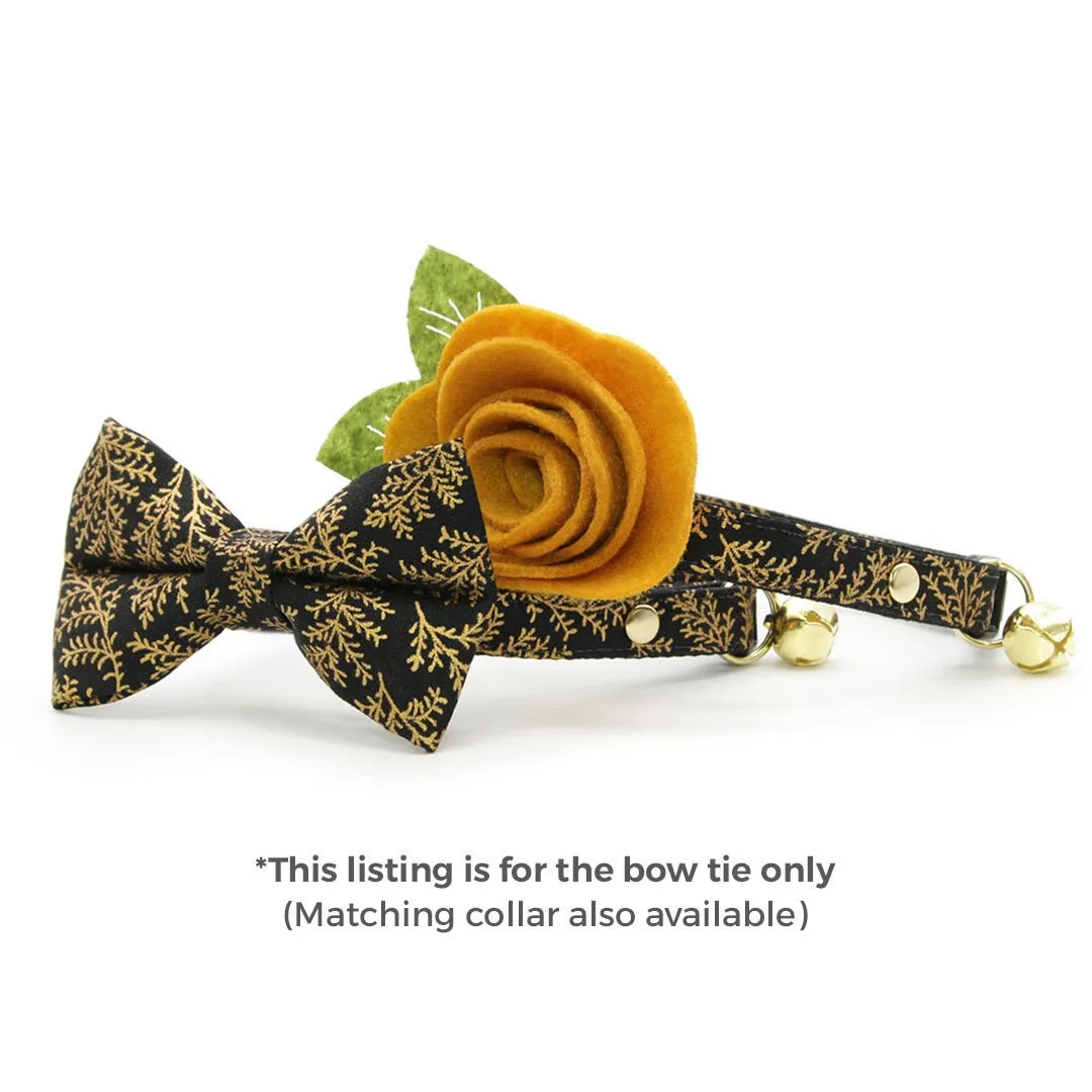 Pet Bow Tie - "Black Forest" - Gold Leaves on Black Cat Bow Tie / Christmas, Holiday, Wedding, New Year's / For Cats   Small Dogs (One Size)
