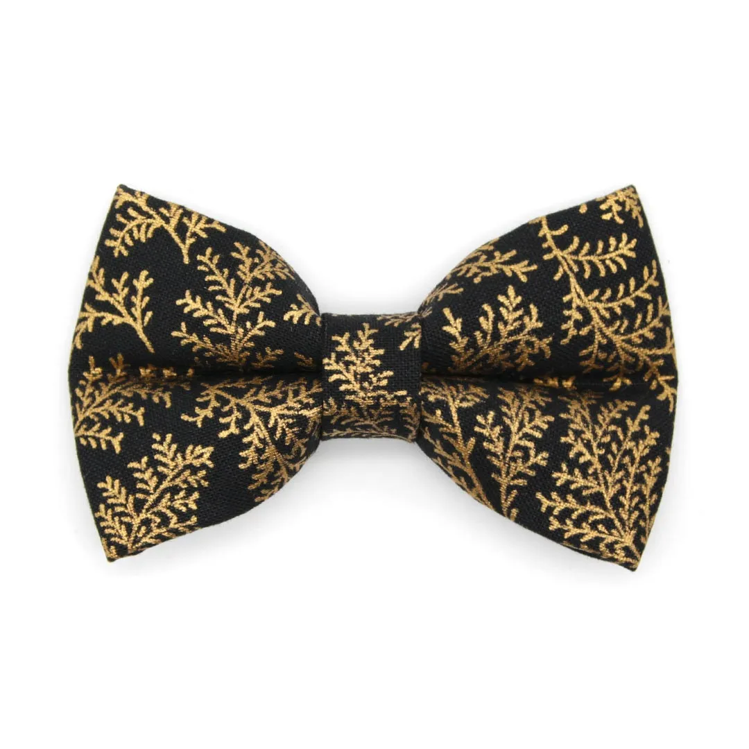 Pet Bow Tie - "Black Forest" - Gold Leaves on Black Cat Bow Tie / Christmas, Holiday, Wedding, New Year's / For Cats   Small Dogs (One Size)