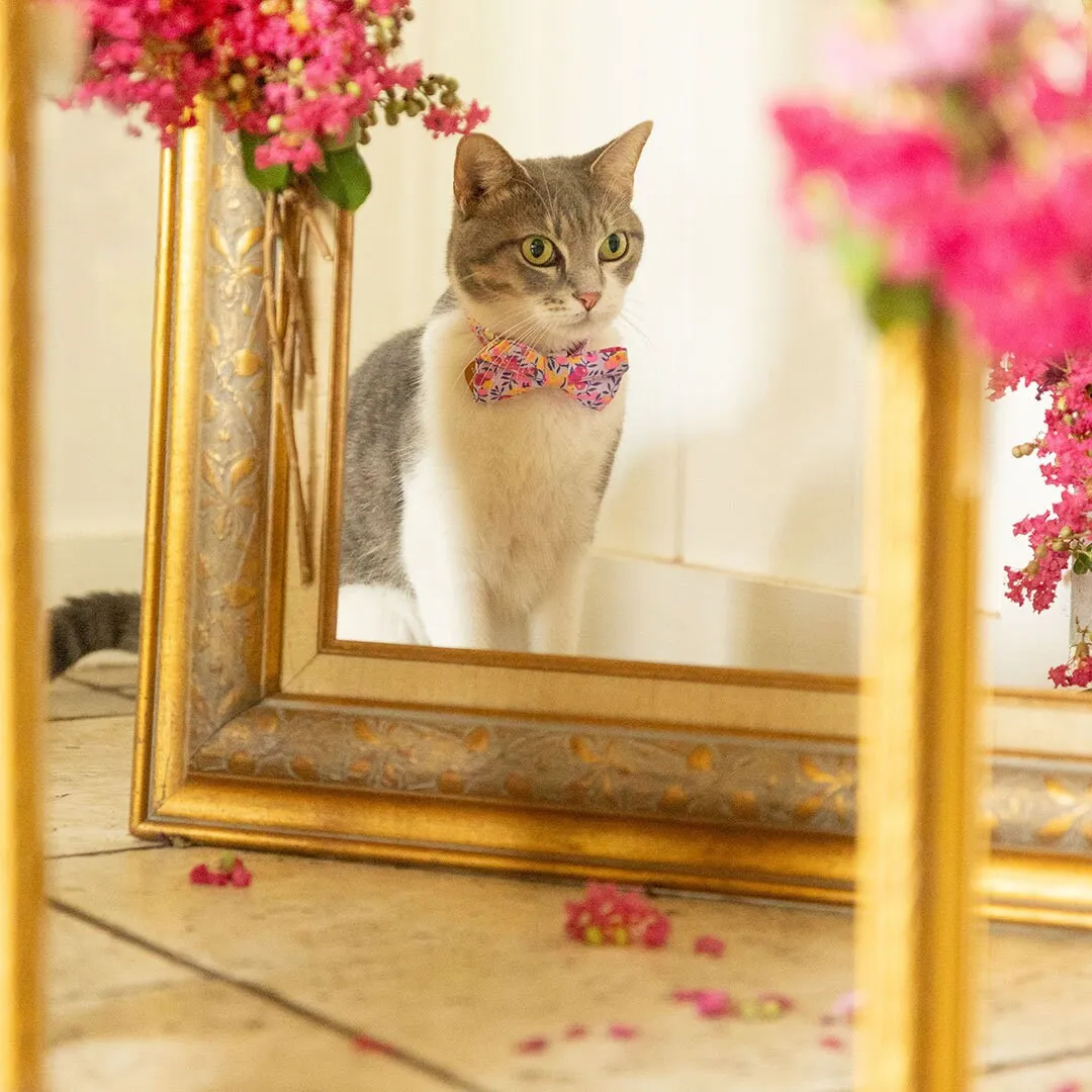 Pet Bow Tie - "Margeaux" - Liberty Of London® Neon Pink & Purple Floral Cat Bow / For Cats   Small Dogs (One Size)