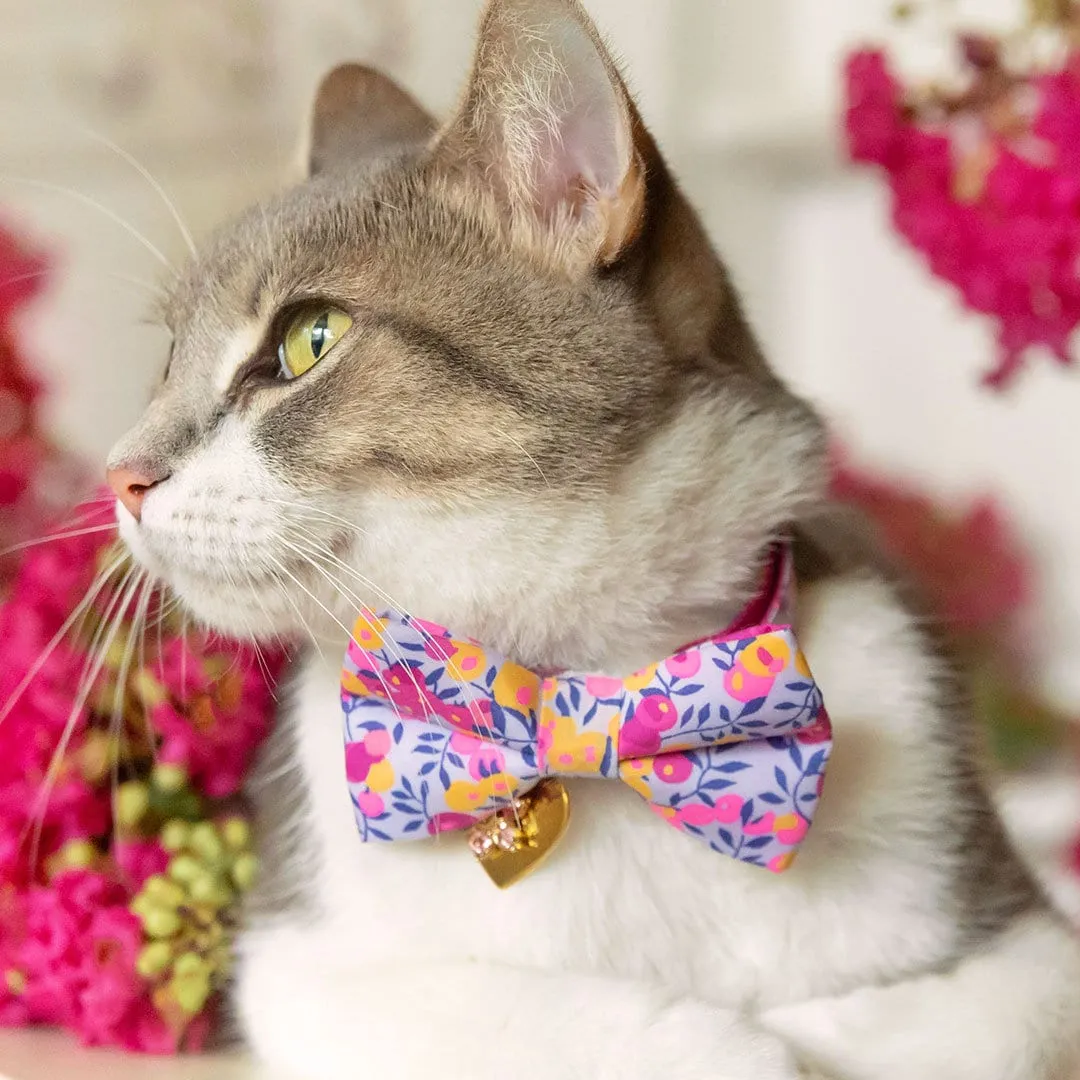 Pet Bow Tie - "Margeaux" - Liberty Of London® Neon Pink & Purple Floral Cat Bow / For Cats   Small Dogs (One Size)