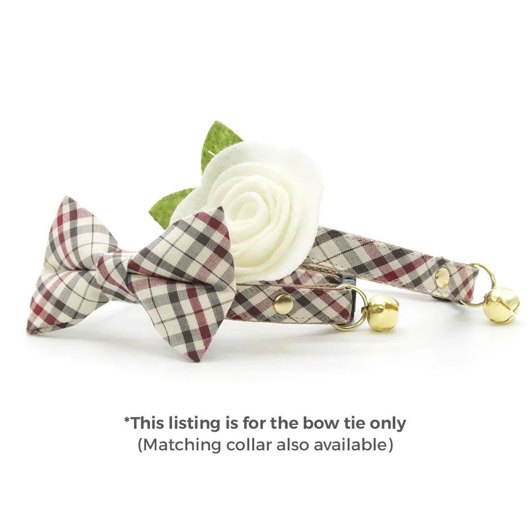 Pet Bow Tie - "Newberry" - Beige Tan Plaid Cat Bow Tie / For Cats   Small Dogs (One Size)