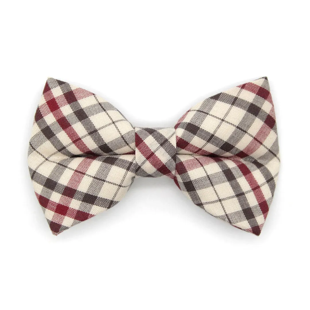 Pet Bow Tie - "Newberry" - Beige Tan Plaid Cat Bow Tie / For Cats   Small Dogs (One Size)