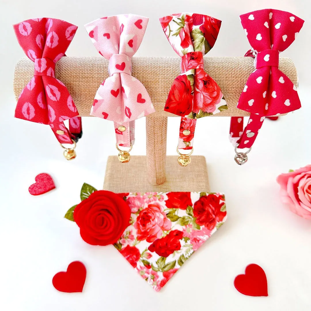 Pet Bow Tie - "Sealed With A Kiss" - Pink Love Letter Cat Bow Tie / Valentine's Day, Heart Mail / For Cats   Small Dogs (One Size)