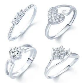 Pissara Incredible Rhodium Plated Set Of 4 CZ Ring Combo For Women - 7
