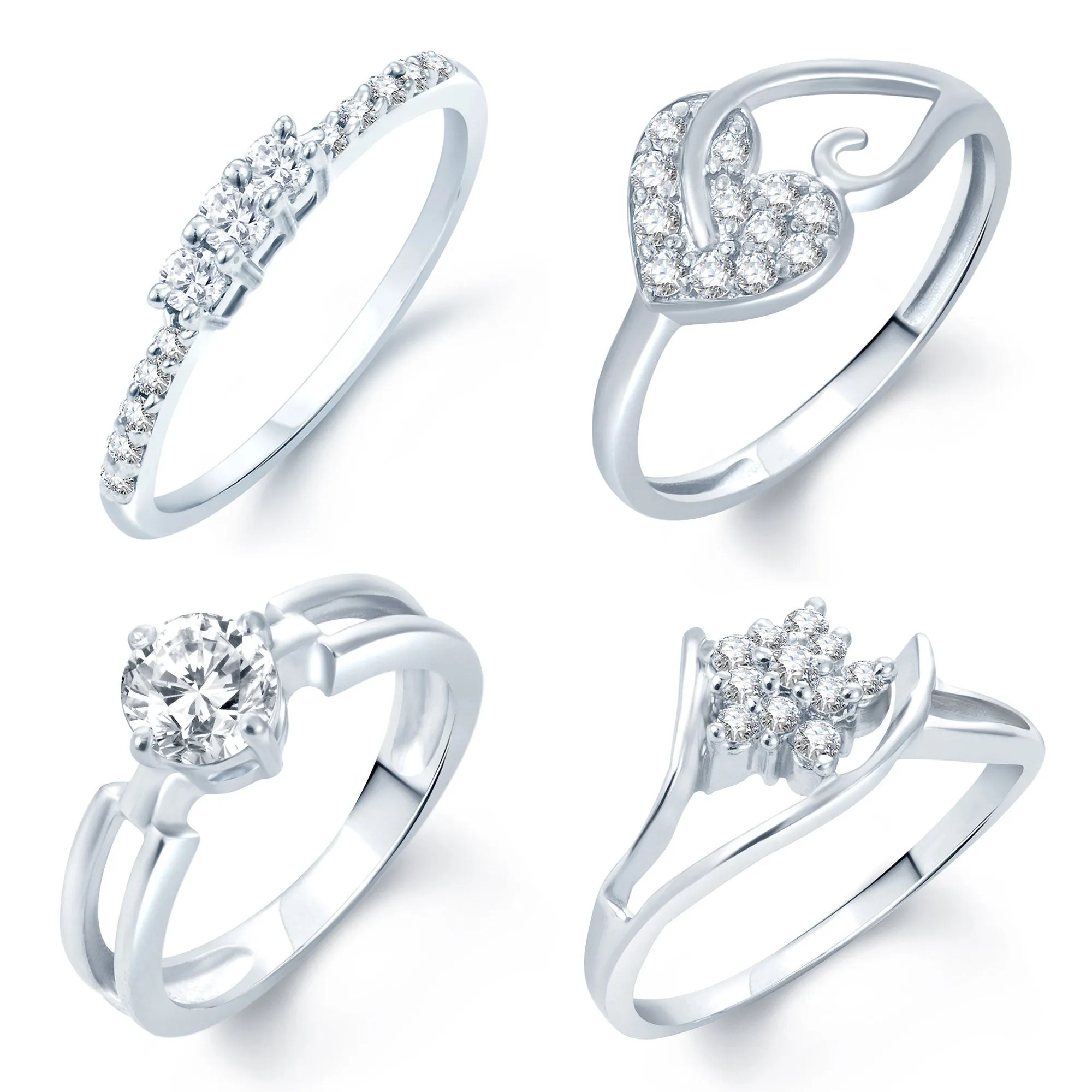 Pissara Incredible Rhodium Plated Set Of 4 CZ Ring Combo For Women - 7