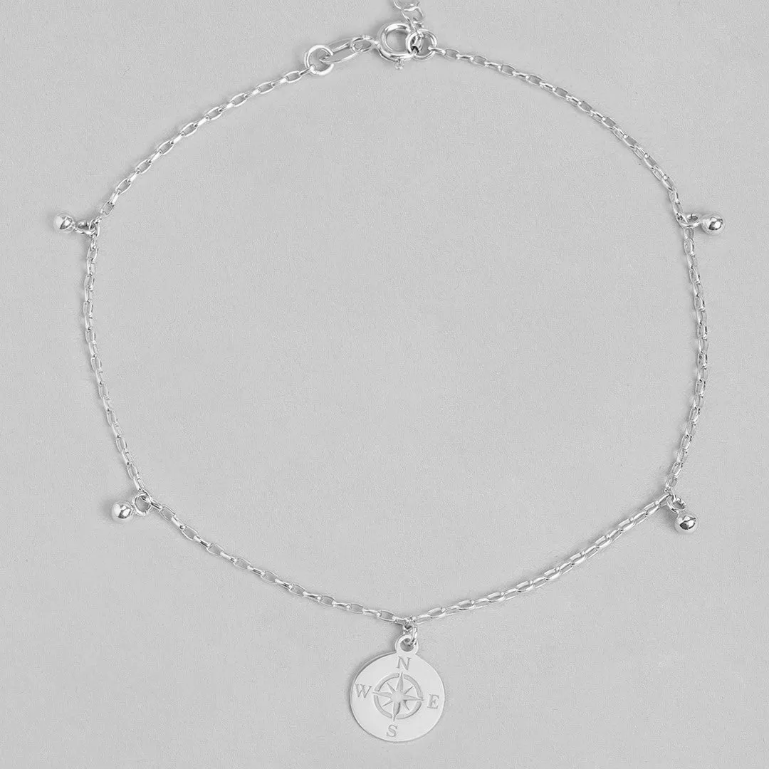 Rhodium Plated Compass 925 Silver Anklet