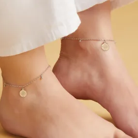 Rhodium Plated Compass 925 Silver Anklet