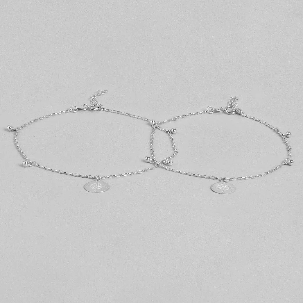 Rhodium Plated Compass 925 Silver Anklet