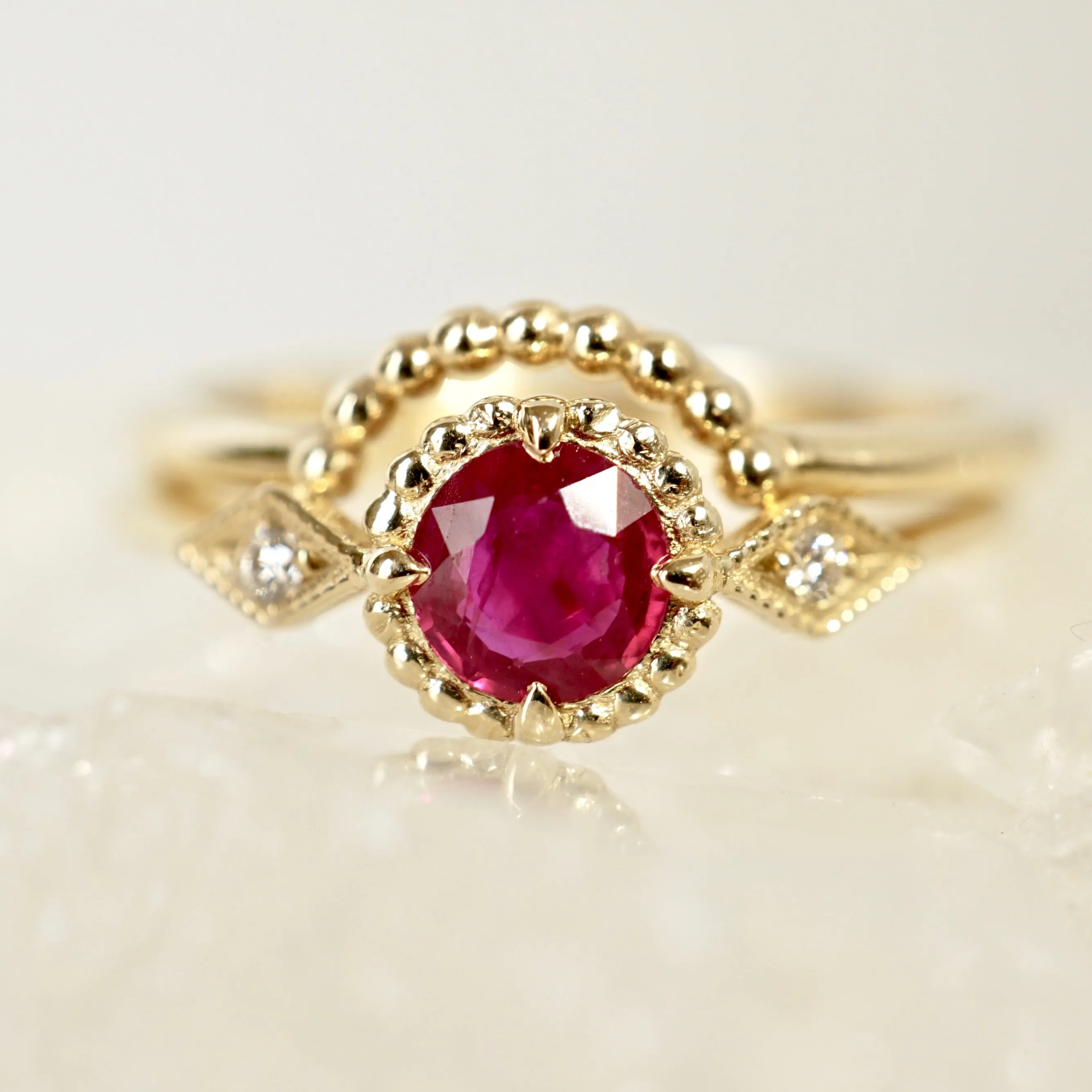 Ruby Diamond Compass Ring - Ruby 14k Gold Ring - July Birthstone Ring - Dainty Ruby Stone Ring