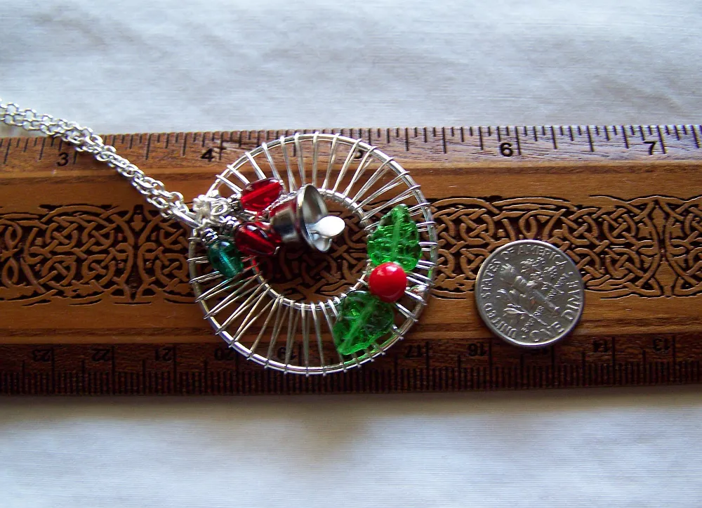 Silver Holly Christmas Lights Holiday Wreath Pendant