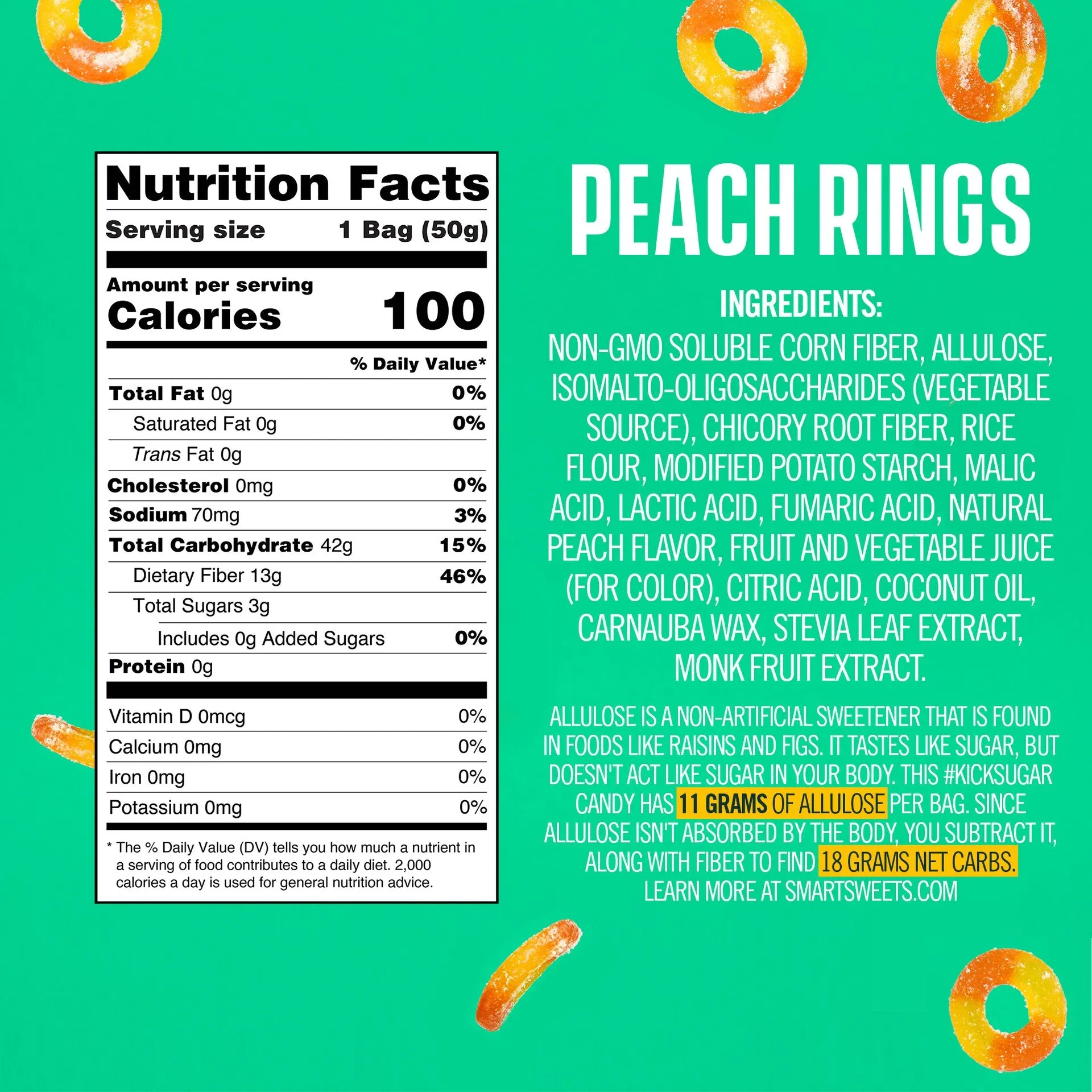 Smart Sweets Peach Rings 1.8 oz Gluten Free