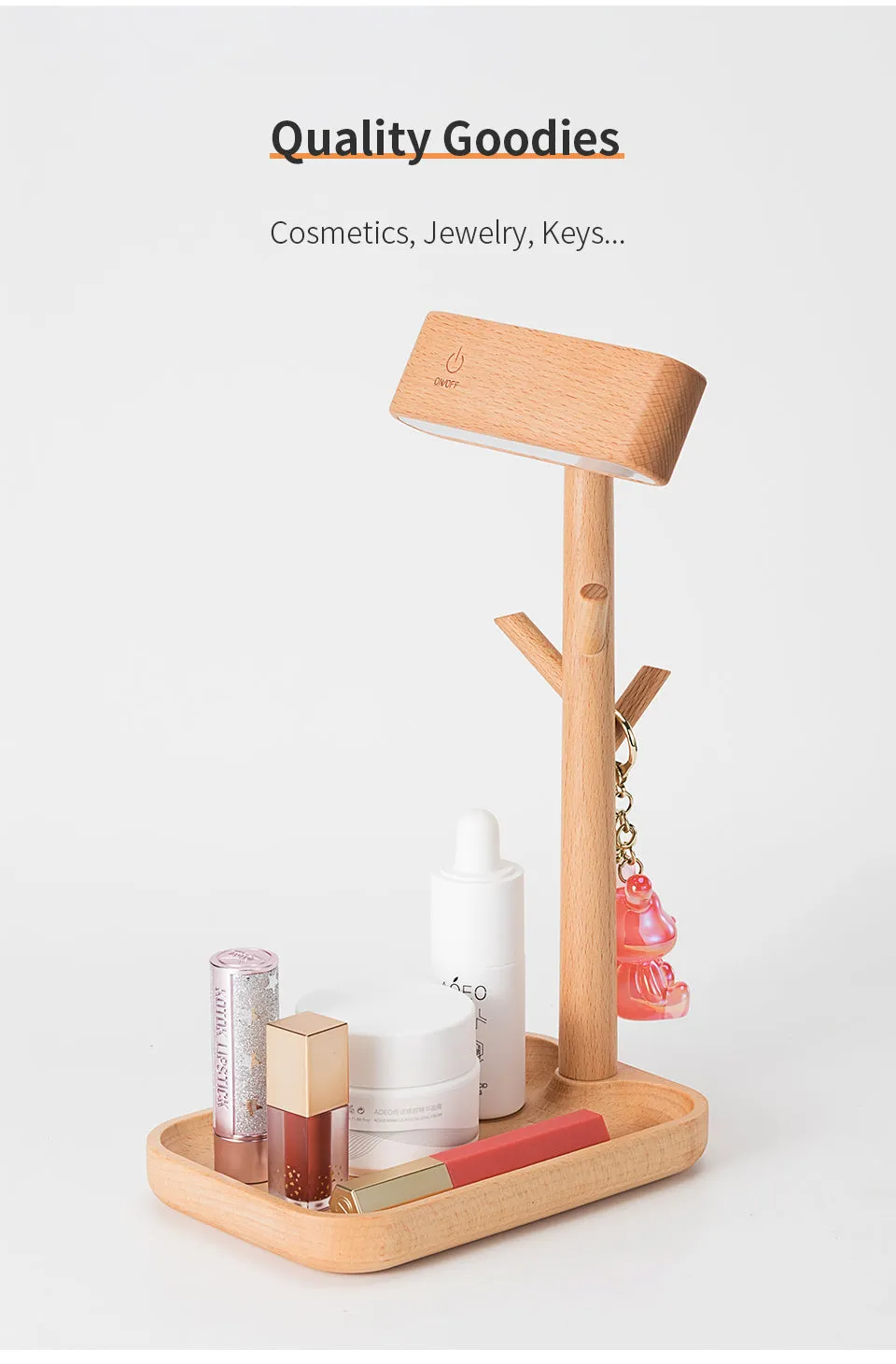 Solid Wood Detachable LED Small Table Lamp with Rack Organizer