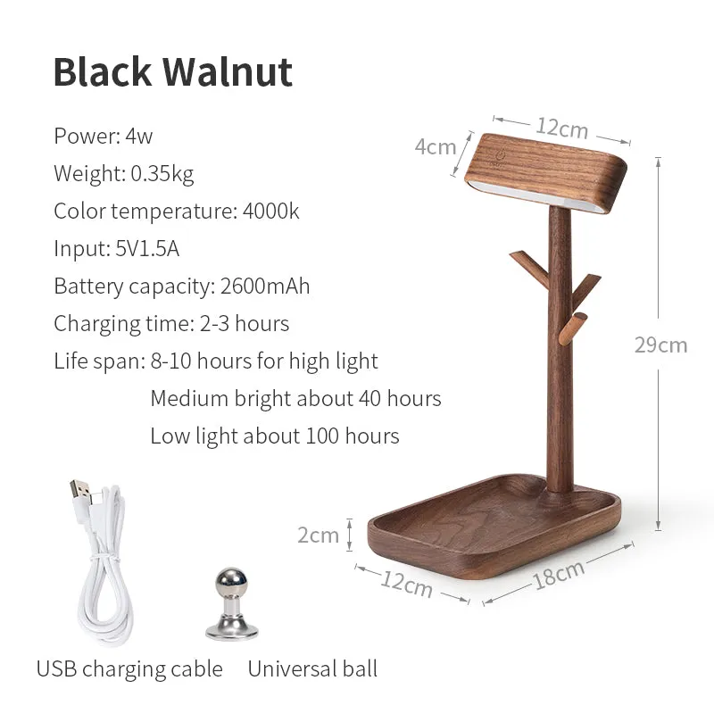 Solid Wood Detachable LED Small Table Lamp with Rack Organizer