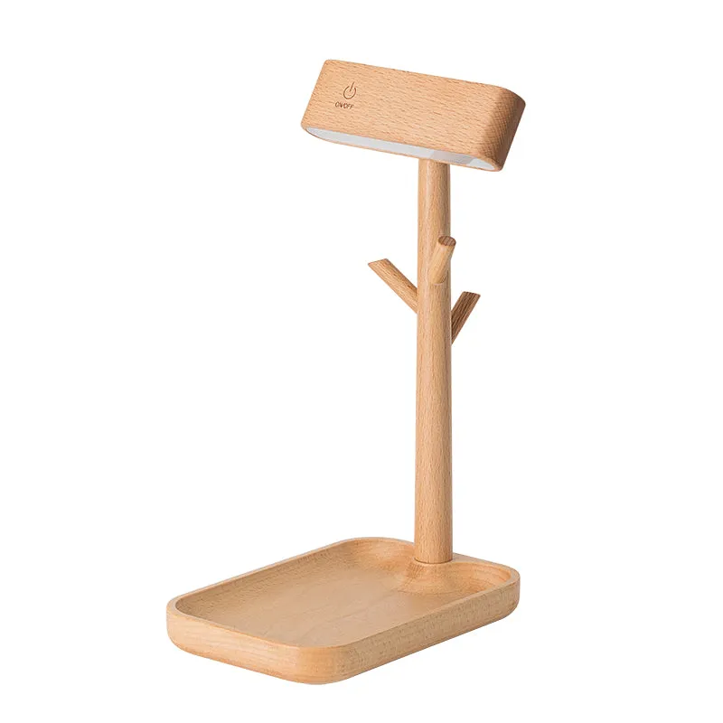 Solid Wood Detachable LED Small Table Lamp with Rack Organizer