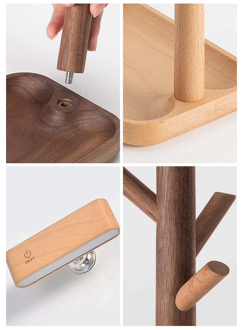 Solid Wood Detachable LED Small Table Lamp with Rack Organizer