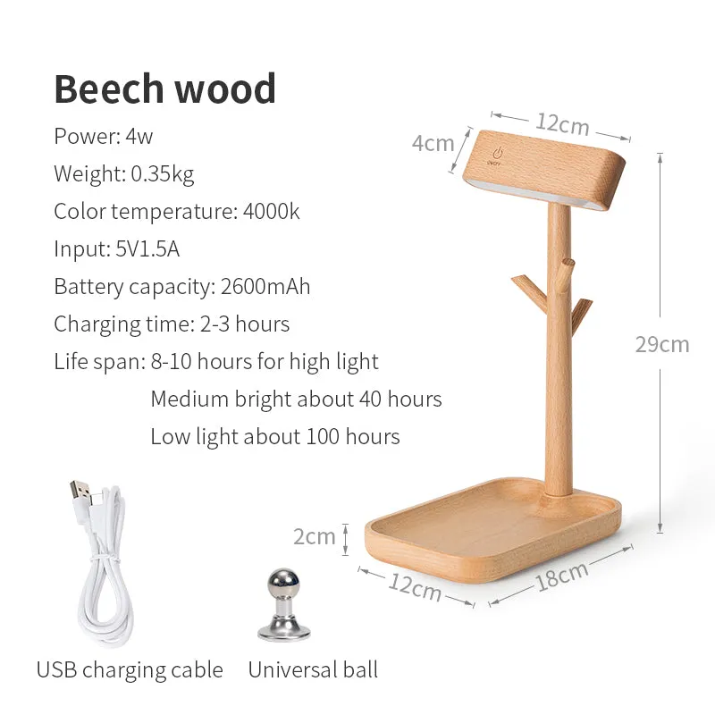 Solid Wood Detachable LED Small Table Lamp with Rack Organizer