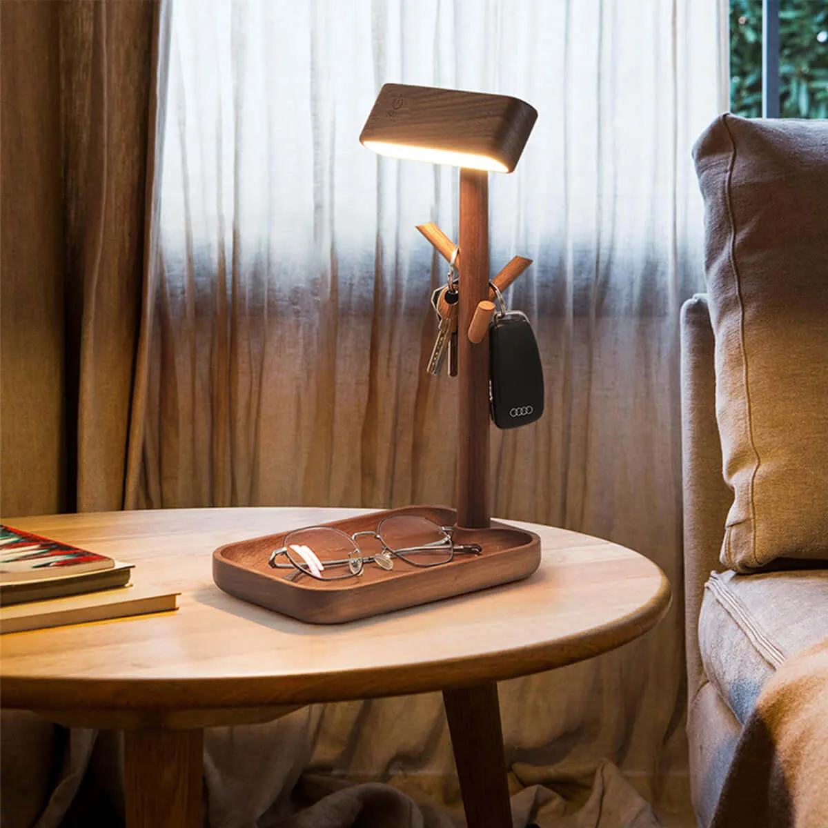Solid Wood Detachable LED Small Table Lamp with Rack Organizer
