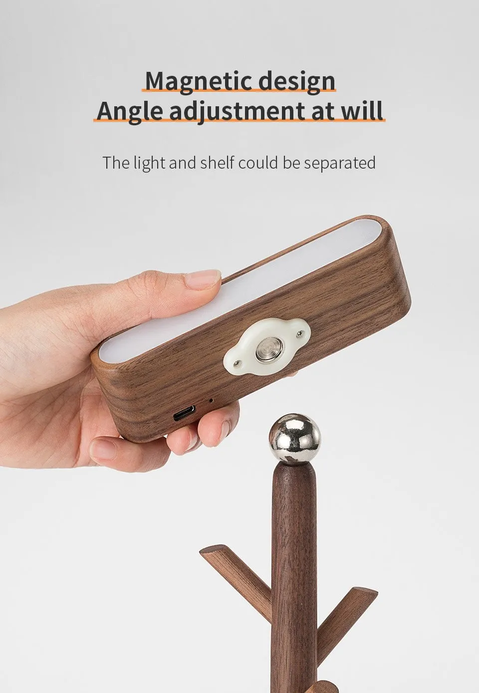 Solid Wood Detachable LED Small Table Lamp with Rack Organizer