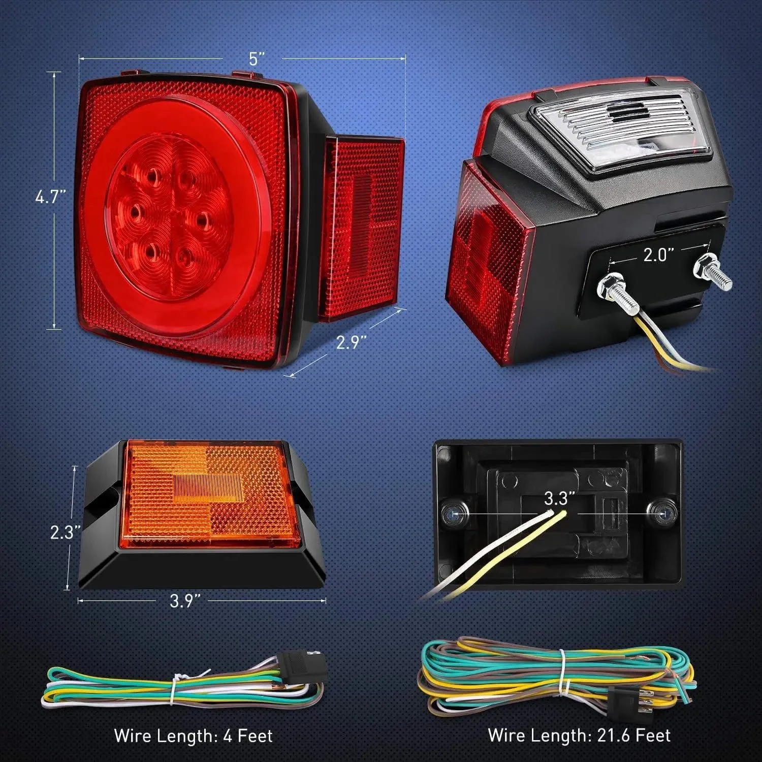 Square LED Trailer Light Kit (Pair)