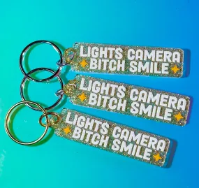 Taylor Lights Camera B*tch Smile Glittler Gold Keychain