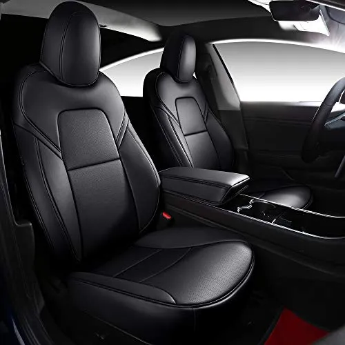 Tesla Model 3 & Y Black Front Two Synthetic Leather Seat Covers