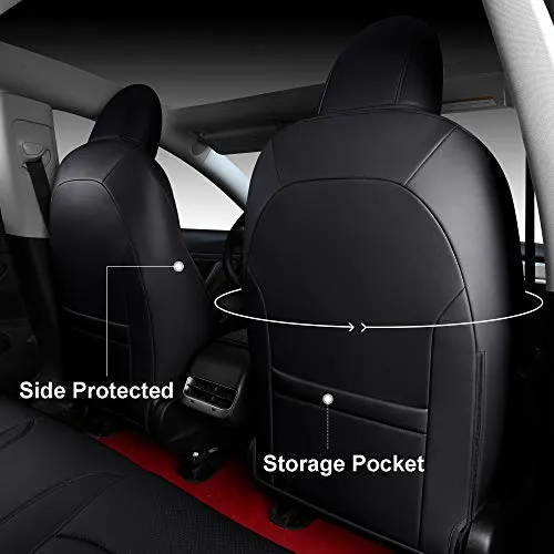 Tesla Model 3 & Y Black Front Two Synthetic Leather Seat Covers
