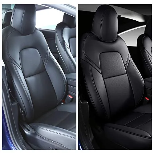 Tesla Model 3 & Y Black Front Two Synthetic Leather Seat Covers