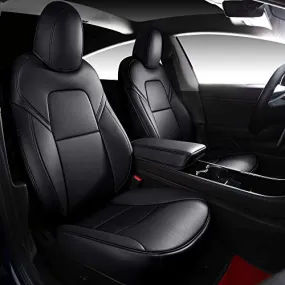 Tesla Model 3 & Y Black Front Two Synthetic Leather Seat Covers