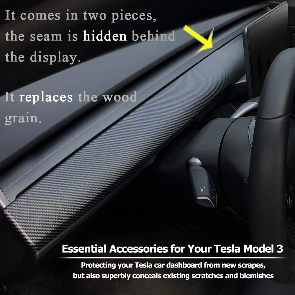 Tesla Model 3 & Y Matte Carbon Fiber Dashboard Cap