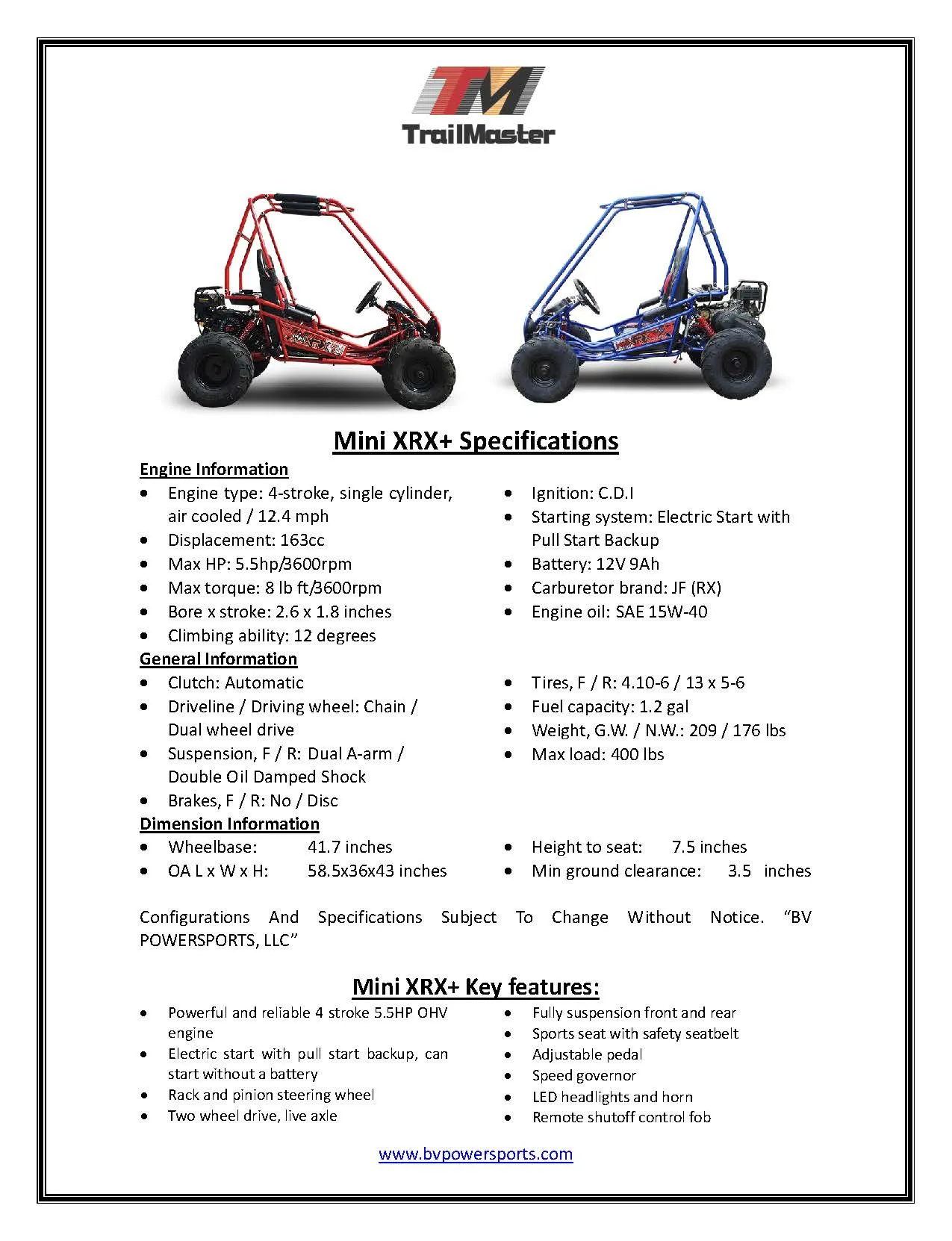 Trailmaster Mini XRX  Go Kart Buggy, High Back Seats, Adjustable for Younger Riders, Throttle Limiter, Remote Kill No Reverse