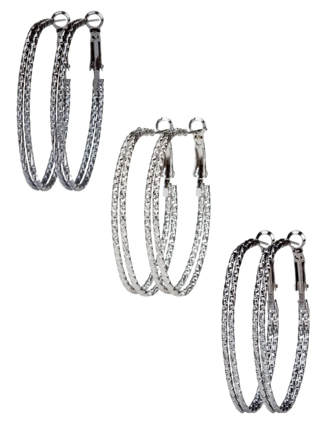 Trio Oval Clutchless 2 Row Textured Hoop