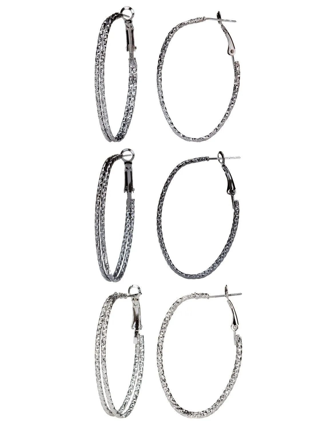Trio Oval Clutchless 2 Row Textured Hoop