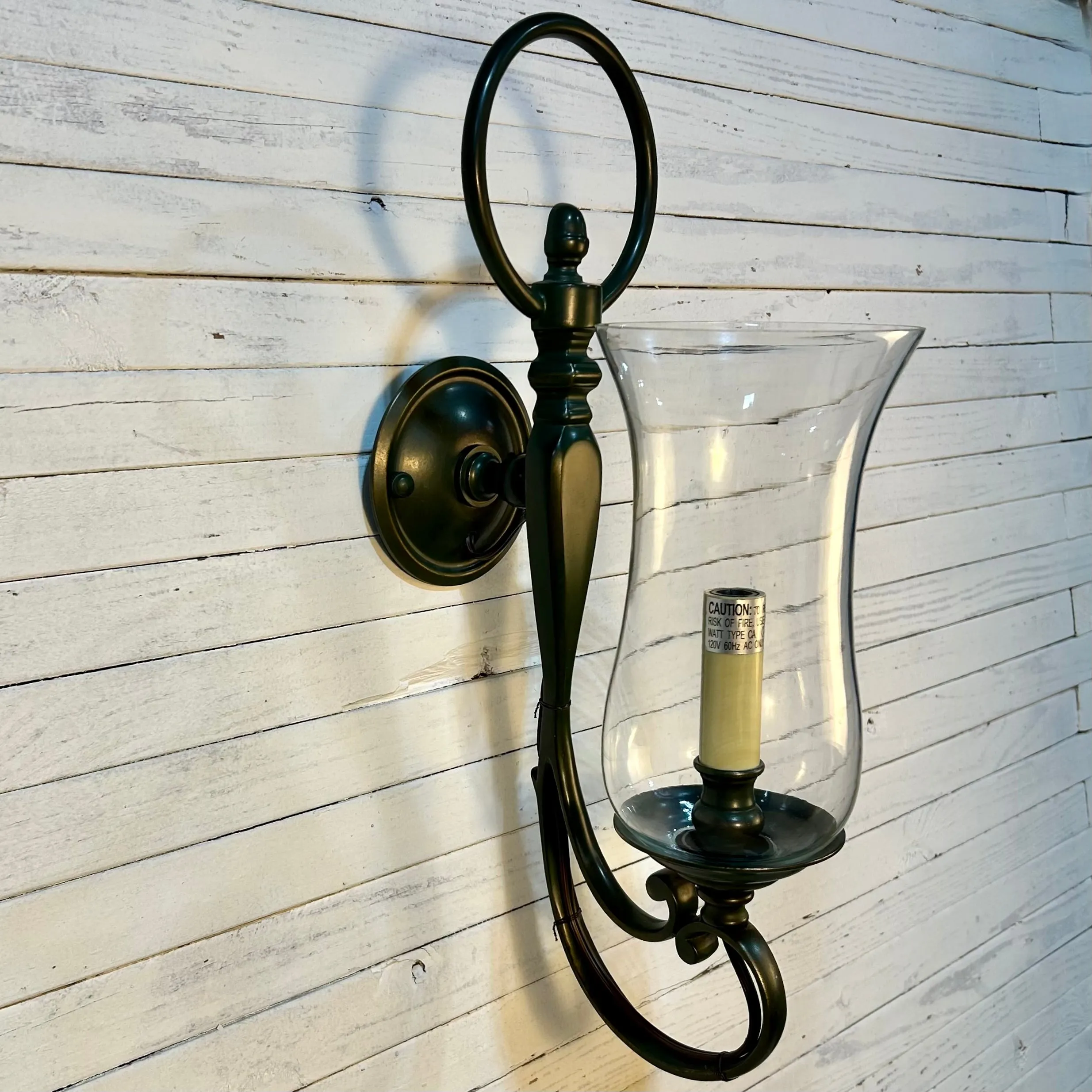 Visual Comfort (BZ) Wall Sconce, Verdigris Finish, Hurricane Shade