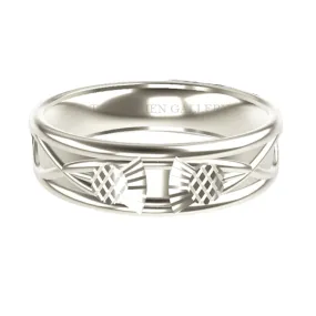 WIDE SCOTTISH THISTLE CELTIC WEDDING RING IN COMFY FIT IN 9CT WHITE GOLD