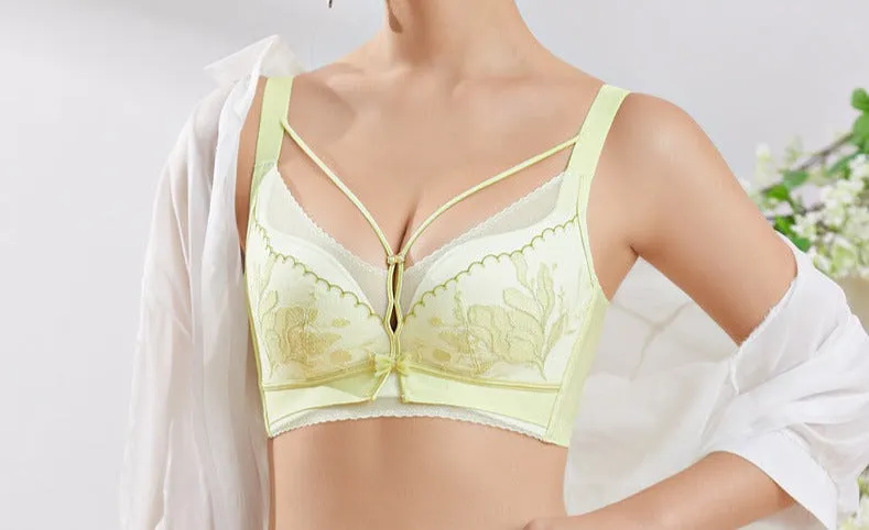 Women Lace Adjustable Bra Sliding Cup Boneless Steel Ring Thin Top Thick Bottom Bra Small Chest Push-up Bra