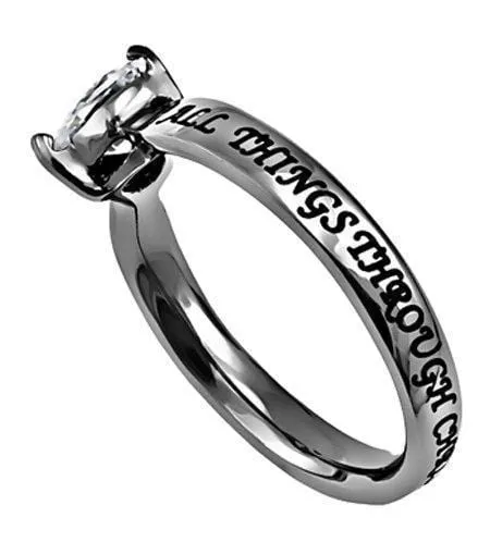 Women's All Things Through Christ CZ Heart Ring
