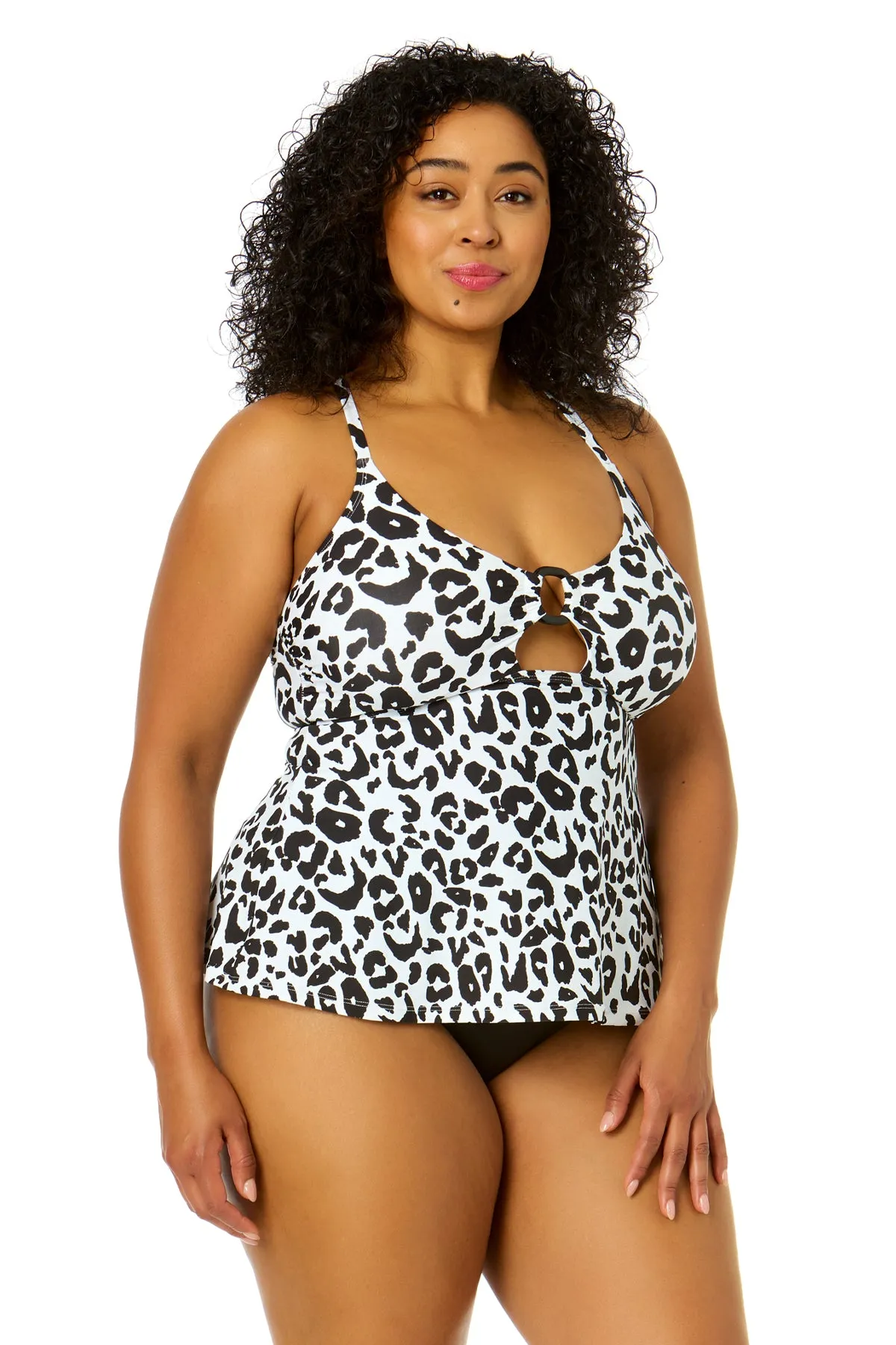 Women's Plus Size Wild Cat Ring Easy Tankini Swim Top