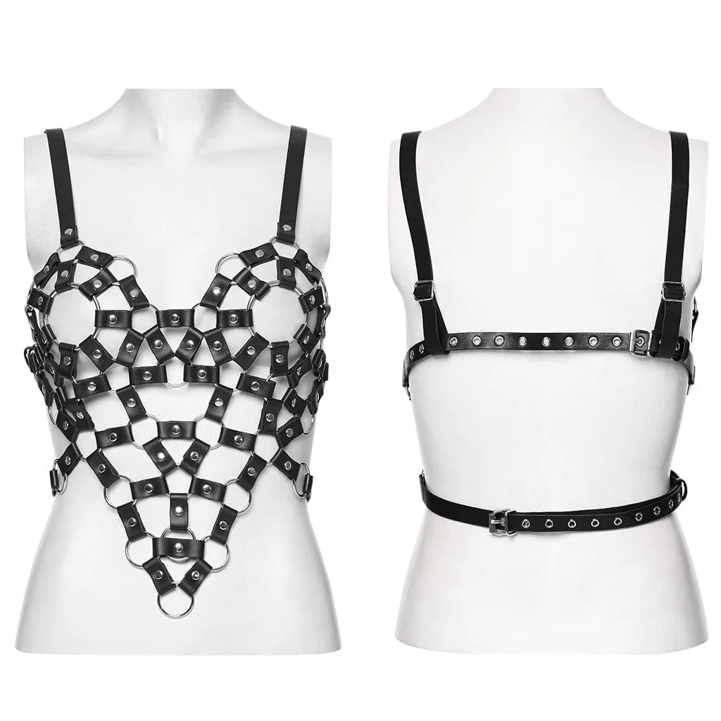 Women's Punk Cutout Ring Faux Leather Crop Top