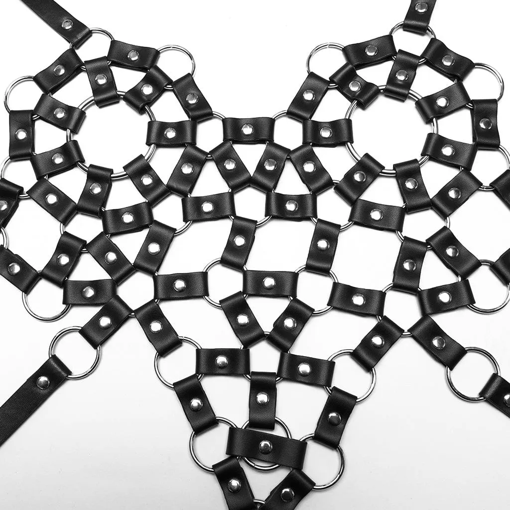 Women's Punk Cutout Ring Faux Leather Crop Top