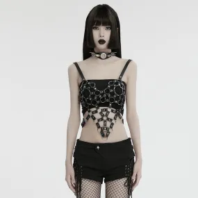 Women's Punk Cutout Ring Faux Leather Crop Top