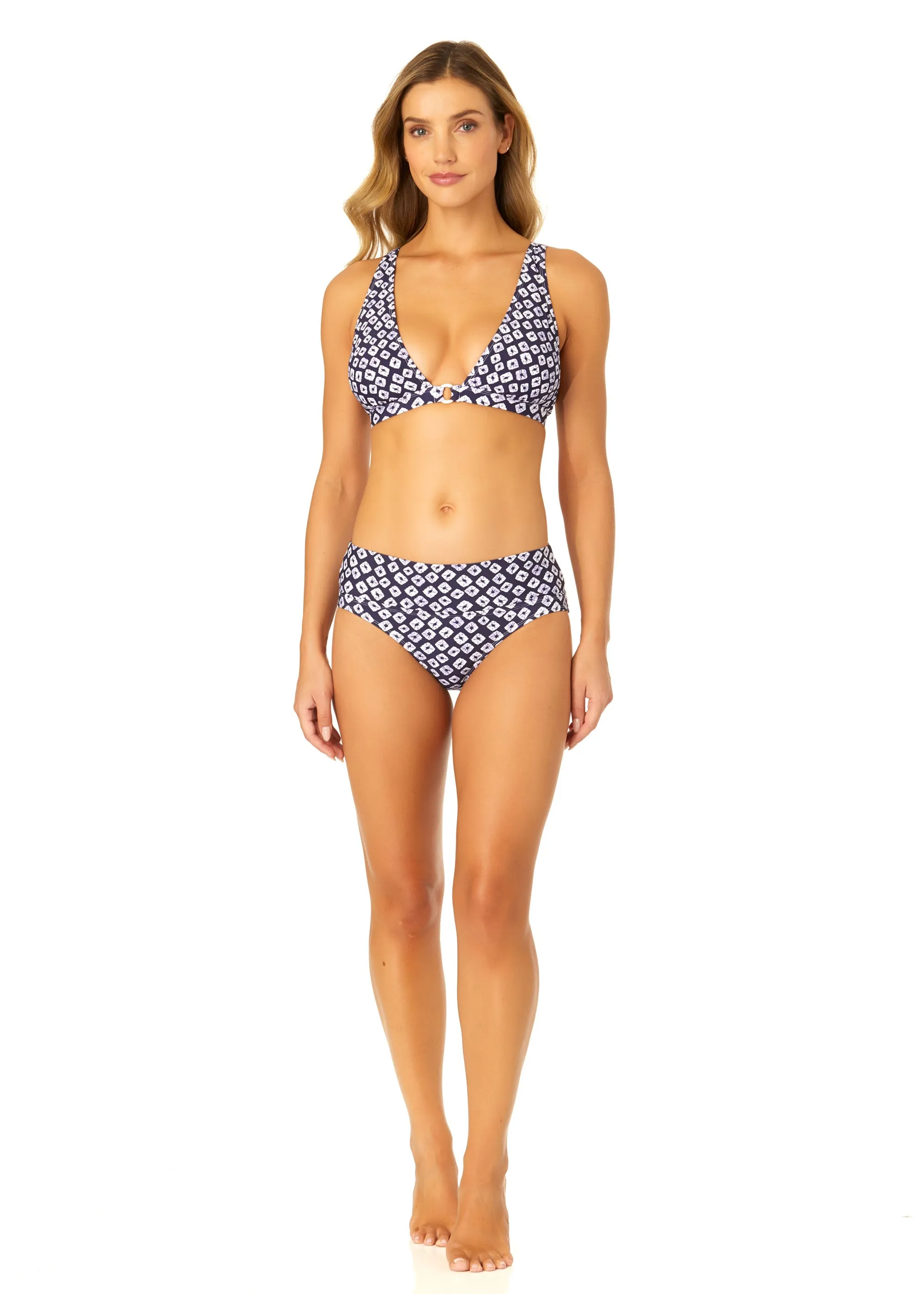 Women's Shibori Geo Ring Plunge Triangle Bikini Swim Top