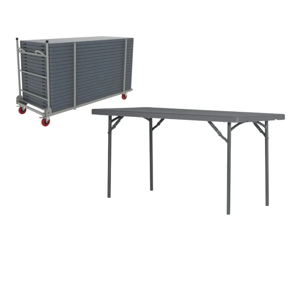 Zown Plastic Folding Table Bundle - 10 Tables & Trolley - 6ft x 2ft 6in