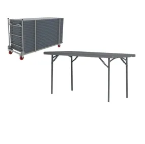 Zown Plastic Folding Table Bundle - 10 Tables & Trolley - 6ft x 2ft 6in