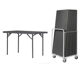 Zown Plastic Folding Table Bundle - 10 Tables & Upright Trolley - 4ft x 2ft 6in
