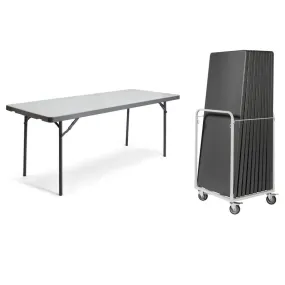 Zown Plastic Folding Table Bundle - 10 Tables & Upright Trolley - 6ft x 2ft 6in